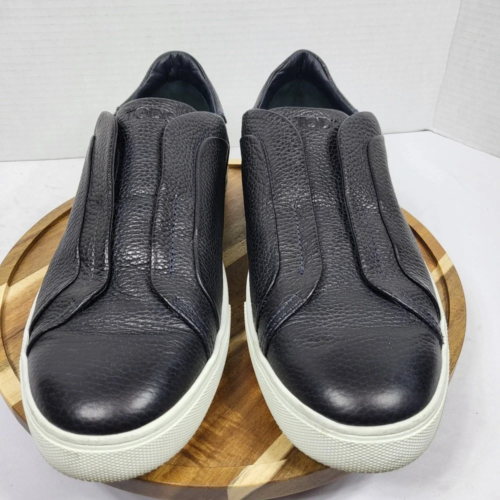 Tod's Mens Black Grained Pebbled Leather Slip-On Sneakers Gommino Pebbles UK 9‎
